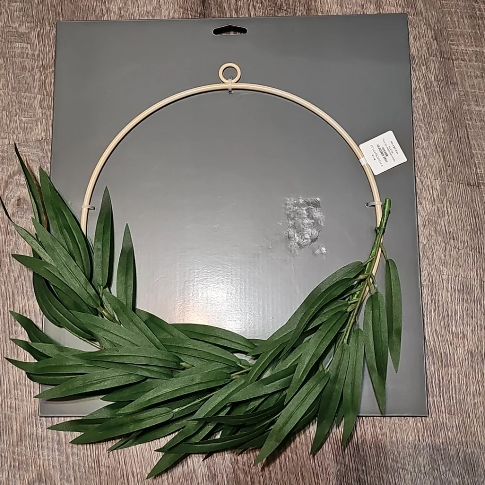 Faux‎ Greenery Bamboo Wreath Ring Wall Sculpture Green - Threshold